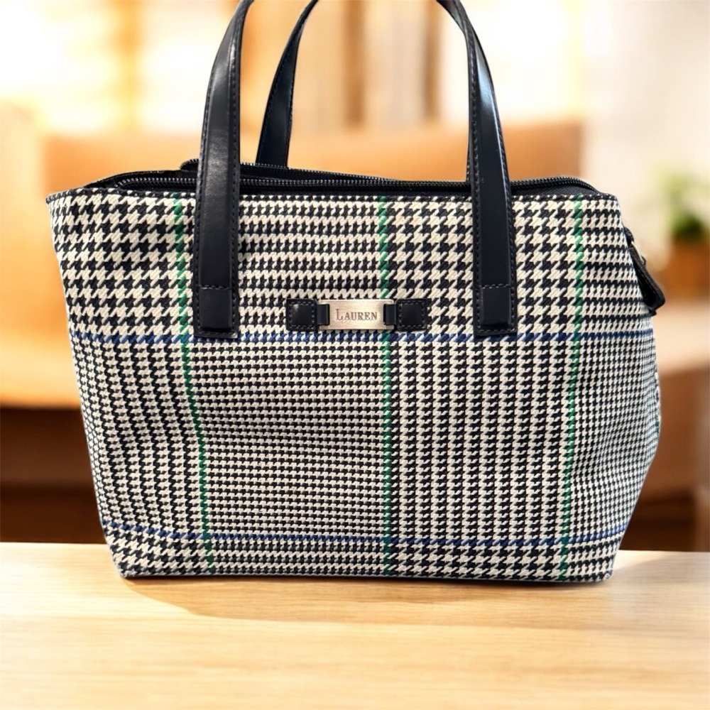 Vintage Ralph Lauren mini tote bag black and white houndstooth black handles